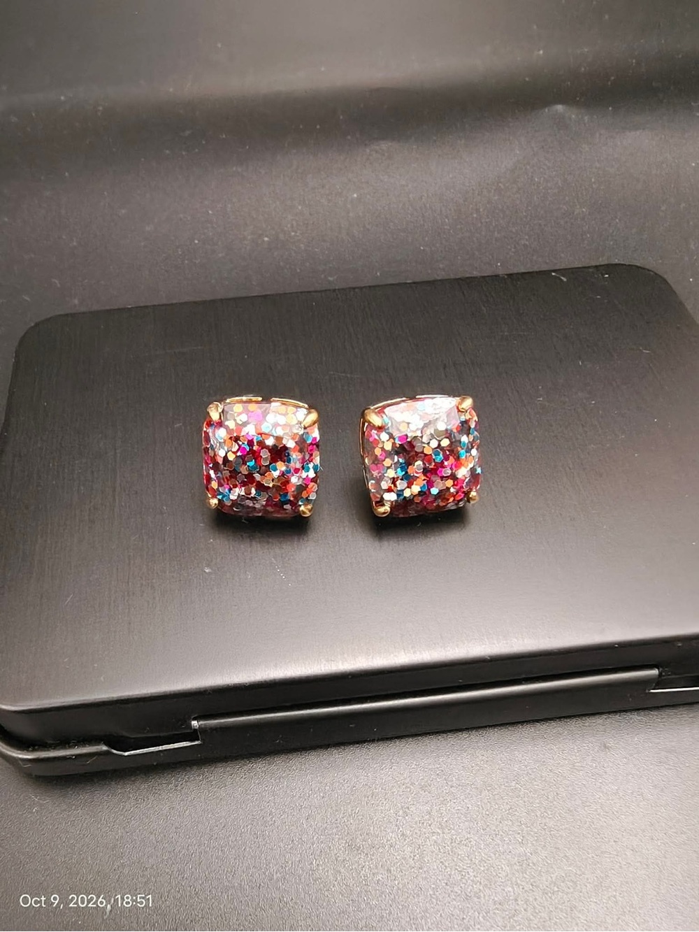 New Kate Spade New York Multi-glitter Square Stud Earrings - Picture 2 of 4